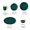 Vintage Green Ceramic Tableware Gold Rim Dinnerware Handmade Wavy Shaped Steak Plate Dinner Plates Dishes Salad Bowls Coffee Mug