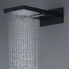 Bathroom Black Shower Set Rainfall Waterfall ShowerHead Panel Thermostatic Mixer Valve Tap Faucets 304 Stainless Steel Shower System