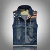 Pileli Tasarım Adam Denim Yelek Artı Boyutu 5XL Denim Yelek Erkek Kolsuz Ceketler Delik Yıkanmış Kot Yelek Mens, PA859