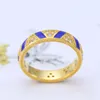NEW yellow gold plated RING Women Mens Fashion Jewelry for Pandora Real 925 Silver Blue stripes and stones ring set with Original box