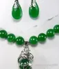 jóias Jóia bonita 10 milímetros verde jade brinco pingente de dragão Colar set18K banhado a ouro assistir atacado