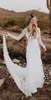 Rustikt land Mermaid Bröllopsklänningar med långa ärmar 2018 Modest Vintage Backless Bohemian Lace Bridal Wedding Gown USA Robe de Mariée