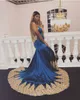 African Black Girls Nigerian Mermaid Prom Dresses Gold Applique Sexy Formal Dresses Floor Length Dresses Evening Wear Special Occasion Dress