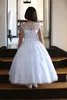 Cute White first holy communion dresses Scoop Cap Sleeves Lace Crystal Flower Girls Pageant Dresses Modern Arabic Kids Inexpensive2428076