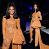 Peplum Gelinlik Modelleri Uzun Kollu Altın payetli Kristal Güney Afrikalı Kızlar Parti Elbise Abiye Giyim ile Moda Yüksek Yaka Tulumlar