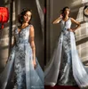 2019 sjöjungfru pärlor aftonklänningar med avtagbar kjol som kastar nacken 3D applicerade promklänningar organza plus storlek formell festklänning