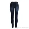 Kvinnor Slim Bag Hip Pencil Jeans Solid Färg Blå Tight Montering Stor Stor Storlek Kvinnors Byxor 2XL