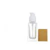 Bottiglia di vetro quadrata trasparente da 15 ml 20 ml 30 ml con tappo dorato per lozione olio essenziale idratante crema liquida per acqua viso F3613