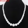 WOJIAER pierre gemme blanche 6-14mm perles rondes graduées femmes collier 17,5 pouces brin bijoux F3017