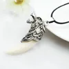 Fashion Mens Vintage Whhite Black Wolf Tooth Pendant Alloy Necklace Man Necklaces Chain Leather Necklace Jewelry Wholesale