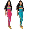 Kobiety Pasiasty dres Patchwork Swetry Swetry Zestaw Dwuczęściowy Zestaw Dwa kawałek Zestaw Crop Tops Spodnie Garnitur Letnie Sporty Outdoor Suits YFA1032