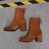 Hot Sale-Suede cuir Chunky talons Womens Boot New Automne Hiver Femme Cheville Bottines