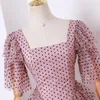 Pink Elegant Dot Print Ruffles Mesh Layered Cake Women Dresses Sexy Butterfly Short Sleeve Backless Sweet Short Summer Dress