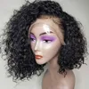 Naturalny czarny krótki, kręcona syntetyczna peruka koronkowe przednie brazylijskie włosy 13x6 koronkowe peruki z przednimi włosami dla czarnych kobiet