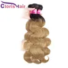 Colored Honey Blonde Human Hair Extensions Raw Virgin Indian Body Wave Bundles 3pcs Cheap 1B 27 Two Tone Blonde Wavy Ombre Weaves 7951394