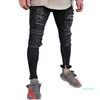 Partihandel-Mäns Mode Micro-Bomb Slim Motorcykel Jeans Hip Hop Men Tvättade Torn Jeans Zipper Designer Black Jean XM01