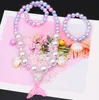 Collier de perles Bracelets Anneau Clip Boucles D'oreilles pour Enfants Petite Fille Sirène Perle Bijoux Ensembles Faveurs Sacs pour La Fête