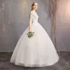 Scoop Neck Tulle Ball Gown Wedding Dresses with Lace 2019 Ivory Floor Length Wedding Gown Lace Up