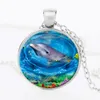 Italian time gem necklace 3D dolphin Glass Pendant DAN378 mix order Pendant Necklaces