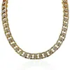 16 mm, 14 K chapado en oro Miami Cuban Curb Chain Iced Out Cobre Collar de cadena para hombre con cierre de diamante Cerrado Cubic Zirconia Micro Pave Diamonds