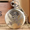 Bronze Classic Pirates of Skull Design Pocket Watches Steampunk Quartz Watch Necklace Chain Gifts Mens Women Kids282S