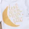 Новорожденных Baby Girl Stars Moon Letter Печать Одежда Rompers Брюки оголовье 3шт Set Pink Эпикировка с длинным рукавом малышей Детская одежда 0-24 М