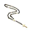 Collier chapelet Long couleur or noir pour hommes et femmes, chaîne de perles en acier inoxydable, pendentif croisé, bijoux cadeaux pour hommes et femmes 244Z