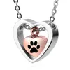 Pet dog Paw print Keepsake Necklaces Memorial Pendant, Stainless Steel Cremation Jewelry for Ashes for Pet (Rose Gold)