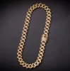 Chaîne cubaine de Miami en forme de bande de 14MM pleine de collier hip-hop pour hommes en zircon 18 pouces-22 pouces