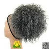 Fashion Womenl hair platinm blond gray puff kinky ponytail hair extension clip in Remy curly drawstring ponytails grey hair piece