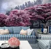 Aangepaste foto behang 3d mooi roze bos boom eland landschap woonkamer slaapkamer achtergrond wanddecoratie behang