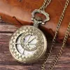 Retro Prague Astronomical Clock Pocket Watch Steampunk Hollow Out Case Quartz Analog Watches for Men Women Collier Chain3340008