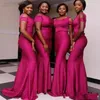 2020 새로운 저렴한 아프리카 인어 신부 들러리 드레스 새틴 비즈 보석 오프 어깨 바닥 길이 맞춤 웨딩 게스트 가운 들러리 드레스