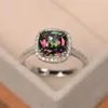 choucong office lady Ring White Gold Filled Cushion cut Rainbow 5A cz Engagement Band Rings For Women Party Jewelry Gift