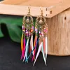 New European and American retro hollow long feather earrings selling colorful rice beads tassel earrings bohemian