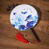 Double side Pattern Large Round Decorative Hand Fans Chinese traditional Dance Silk Fan Vintage Costume Prop Handle Fan