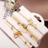 5pcs/Lot Charm Bracelets Crystal Beaded Bow Knot Gold Color Link Chain Bracelets Bangles for Women Boho Jewelry