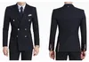 Stylish Design Groom Tuxedos Double Breasted Navy Blue Peak Lapel Groomsmen Best Man Suit Mens Wedding Suits (Jacket+Pants+Tie)