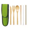 Conjuntos de Cutelaria de Bambu Faca Faca Colher Kit de Bambu Palha Portátil Ao Ar Livre Piquenique Eco Friendly Tableware Terno Descartável