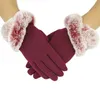 Mode-girls winter bont handschoenen touchscreen fleece gevoerd dikke warme winddicht thermische konijnenbont wanten vrouwelijke gratis verzending