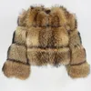 Oftbuy nova jaqueta de inverno feminina grande fofo casaco de pele real natural pele de guaxinim grosso quente outerwear streetwear colete removível