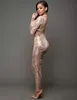 High-end Custom Black / White / Golden Sequin Jumpsuit 2019 Fall Womens Long-Sleeve High Stretch Party Club Bodycon Rompers