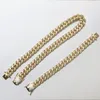 12 milímetros para fora congelado Colar cubana Zircon Cadeia Hip hop Jóias 18-28inch Gold Silver Uma Set CZ Fecho Mens Colar Ligação