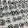 Newest punk Style 20pcs/lot silver skull band rings mix Skeleton big Sizes Men's women metal Jewelry gifts