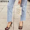 Marca HTUUA, zapatos de tacón para mujer, sandalias sexis de malla hueca para verano, zapatos de tacón alto para fiesta, zapatos de vestir con punta cuadrada para mujer SX3111