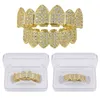 18K Real Vergulde Tanden Grillz Caps Iced Out CZ Top Bottom Vampire Fangs Dental Grill Set voor Mannen Groothandel