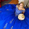 Vintage Royal Blue Zroszony Kryształy Quinceanera Prom Dresses Sweetheart Koronki Balowa Suknia Tulle Wieczór Party Sweet 16 Dress Zj306