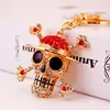 Crystal Rhinestone Sleutelhanger Skull Head Shape Gold Tone Plated Alloy Pendant Car Key Rings Lobster Clasp Mode Sleutelhanger Charme