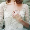 Nowe luksusowe 3/4 rękawie kurtki ślubne dla kobiet Kobiety koraliki kryształowe koronkowe okłady pół rękawów