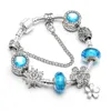 Groothandel-Charm Roze/blauw Kraal Pandora Armband voor Vrouwen Hart Sleutel Hanger Snake Bone Armband Sieraden